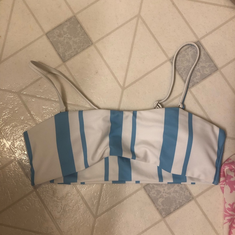 blue and white striped bikini top